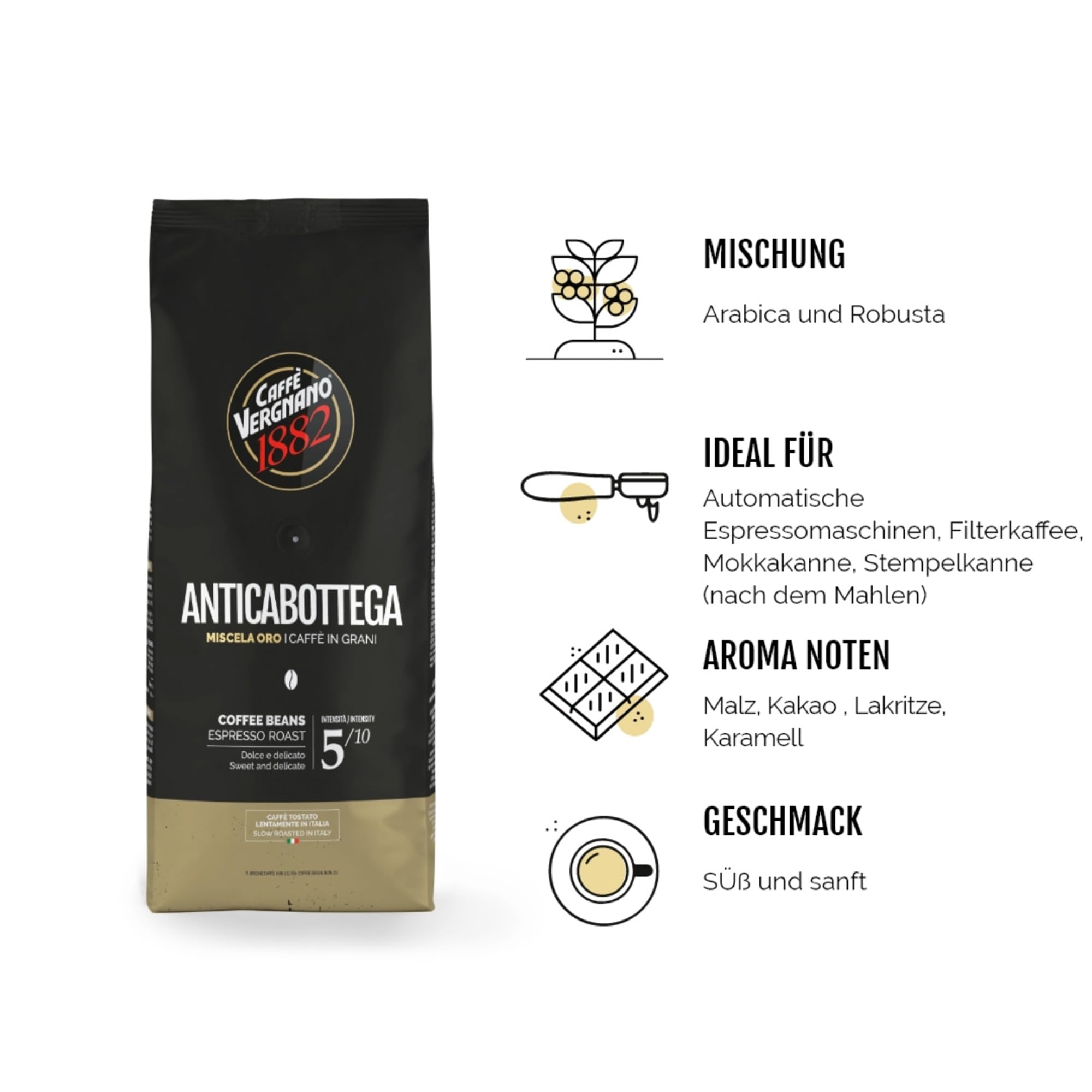 Caffè Vergnano 1882 Kaffeebohnen Anticabottega - 1 Packung enthält 1 Kg