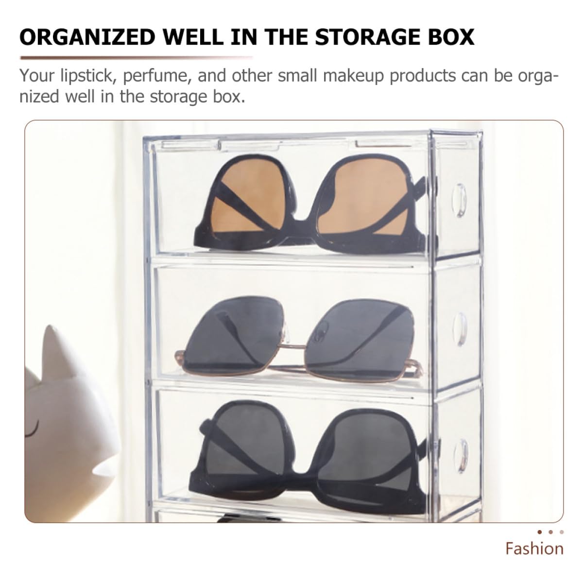 Organizzatore Trucco Acrilico Trasparente 4 Scomparti Impilabile, Scatola Porta Cosmetici Raffinata e Pratica per Bagno e Toeletta