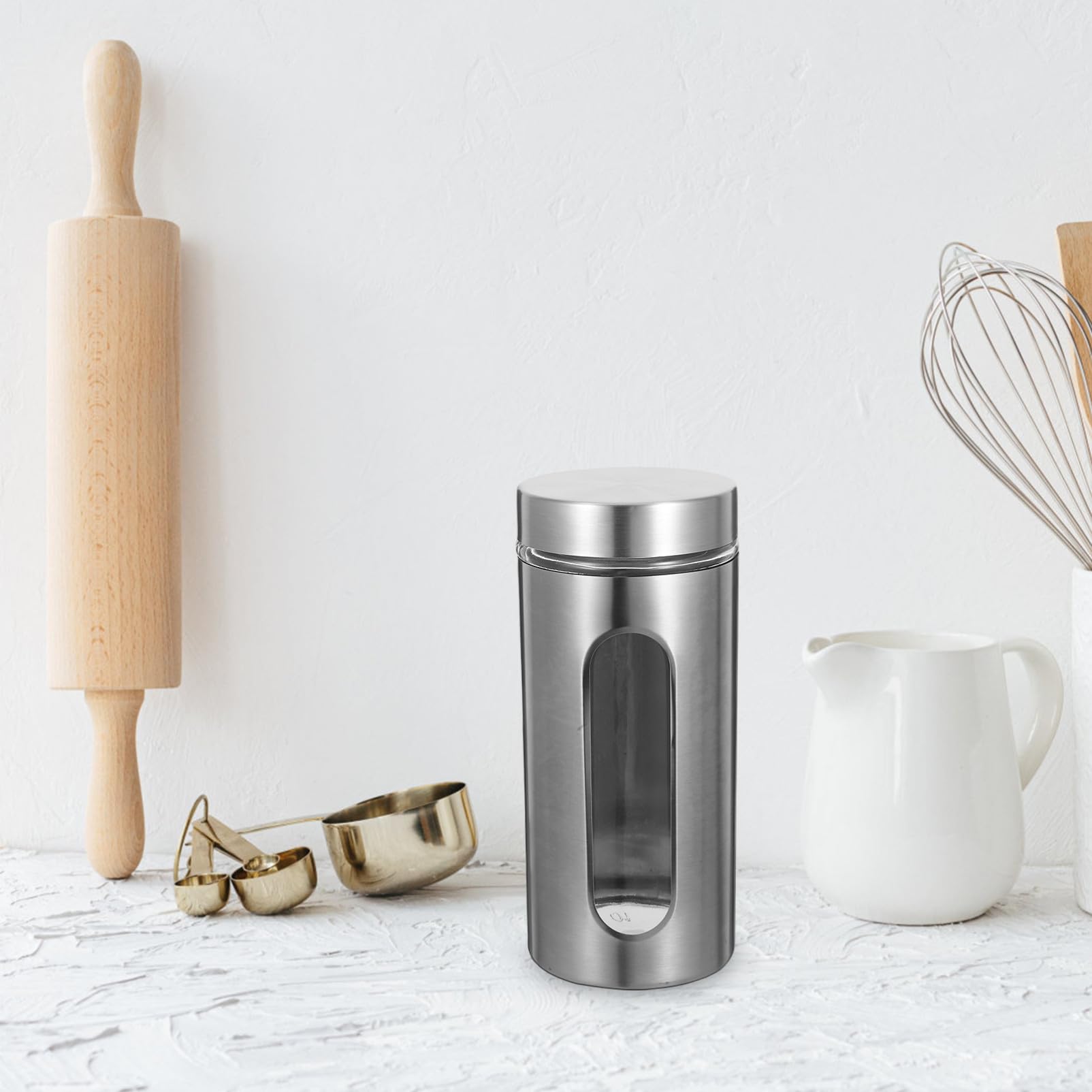 Contenitore Ermetico per Alimenti in Acciaio Inossidabile con Vetro Visibile Barattolo Sigillato per Conservazione Pasta e Caffè Serbatoio Salva Freschezza per Cucina