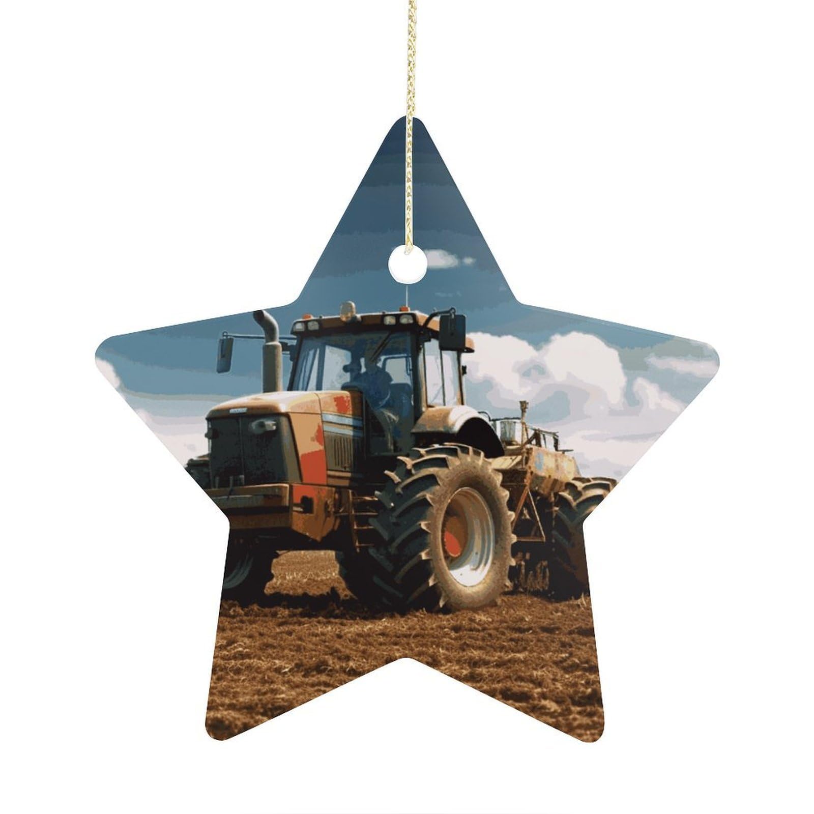 Fodpand Women's Style Fantasy Farm Tractor Ornament With String, Keepsake Hanging Decorations,Ceramic Ornaments For Men Indoor Home Holiday Party Gifts