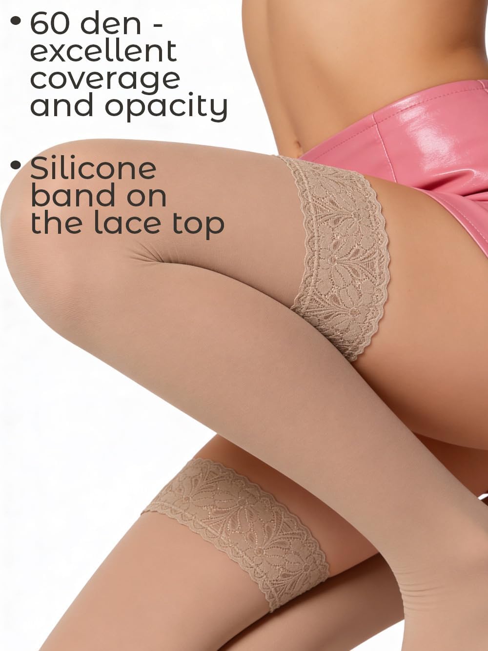 Charm and Attitude Thigh High Stockings for Women with Lace Top | No Slip Silicone Stockings | Multiple Colors Made in EU