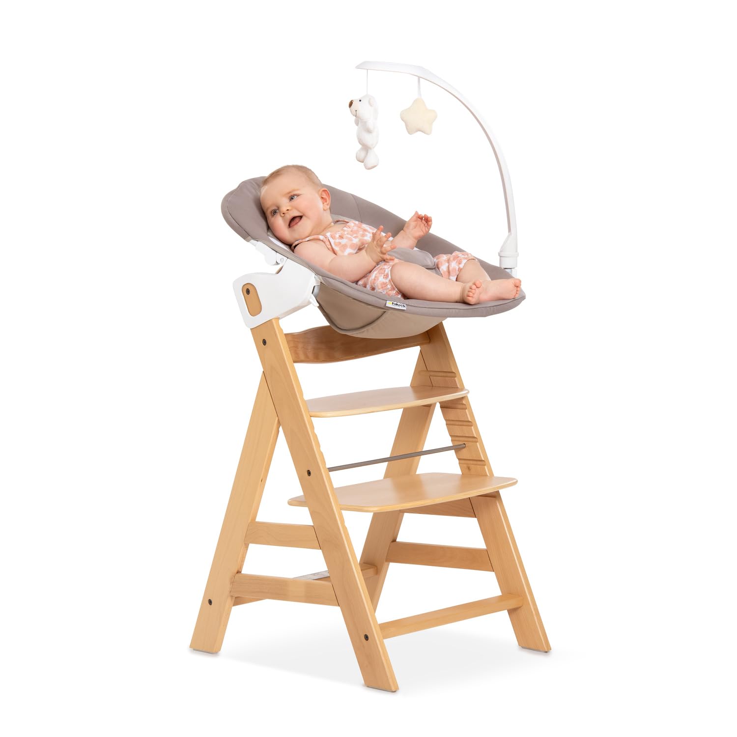 hauck Transat Bebe Éveil et Réducteur 2en1 Deluxe, Inclus Arche de Jeux et Structure à Bascule, Compatible Chaise Haute Bébé Alpha+ et Beta+, dès Naissance jusqu’à 9 kg, Harnais 3 Points, Sand Beige