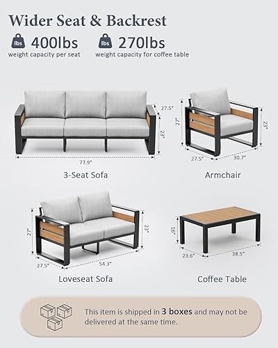 Miniatura 2 de ZANDOR Juego de muebles de aluminio para patio al aire libre, 4 piezas de metal moderno, sofá seccional para conversación al aire libre con mesa de