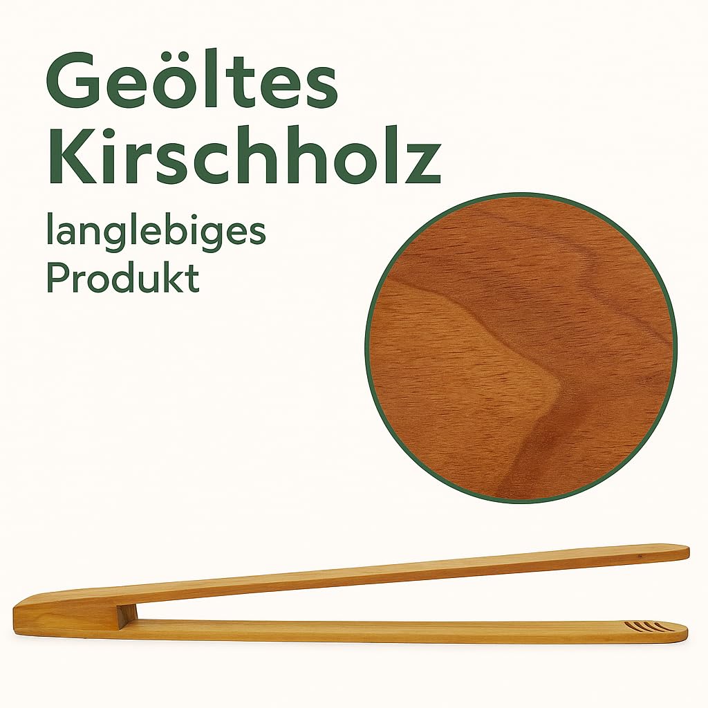 MC-Trend Lot de 3 pinces à barbecue de 30 cm en bois de cerisier noble – Pince de cuisine en bois de qualité supérieure avec rainures de 2 cm pour un maintien sûr – Accessoires de barbecue et pince à