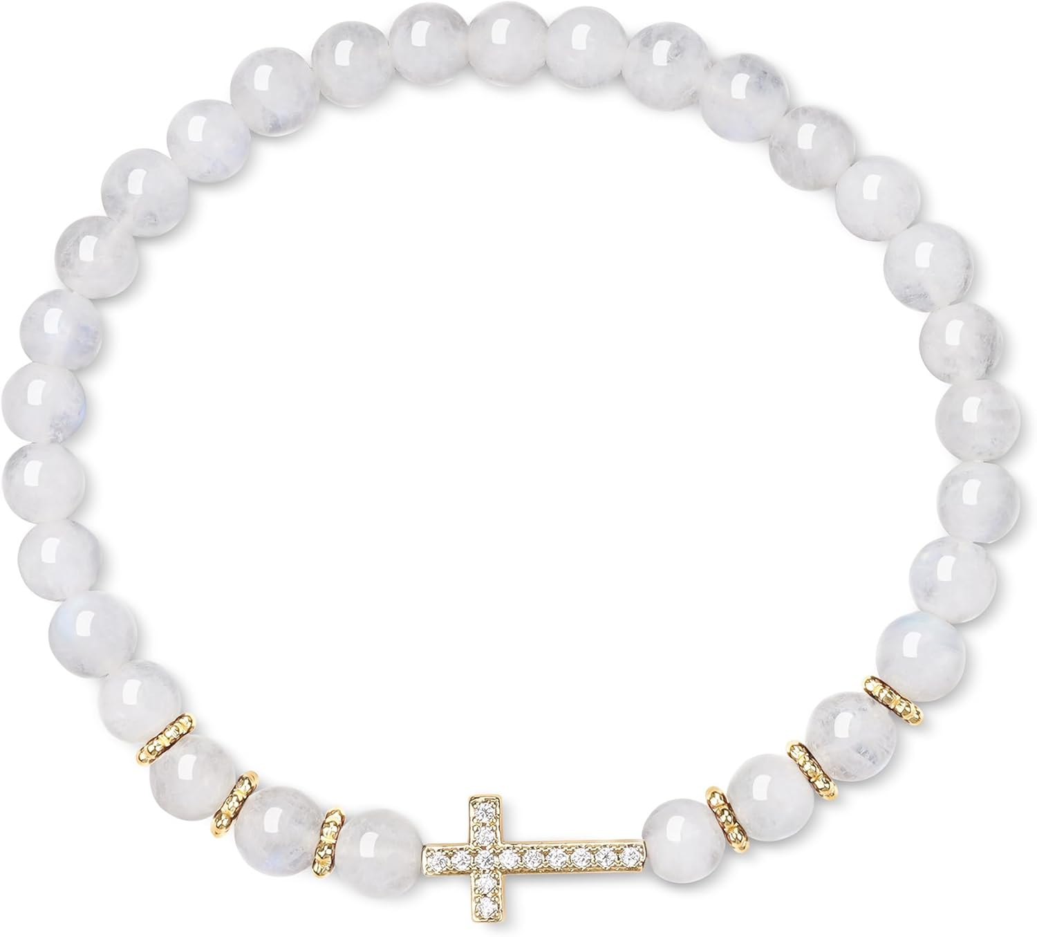 COAI Dainty Cross Bracelet for Women, Black Tourmaline Moonstone Garnet Crystal Beaded Comfirmation Bracelet for Women