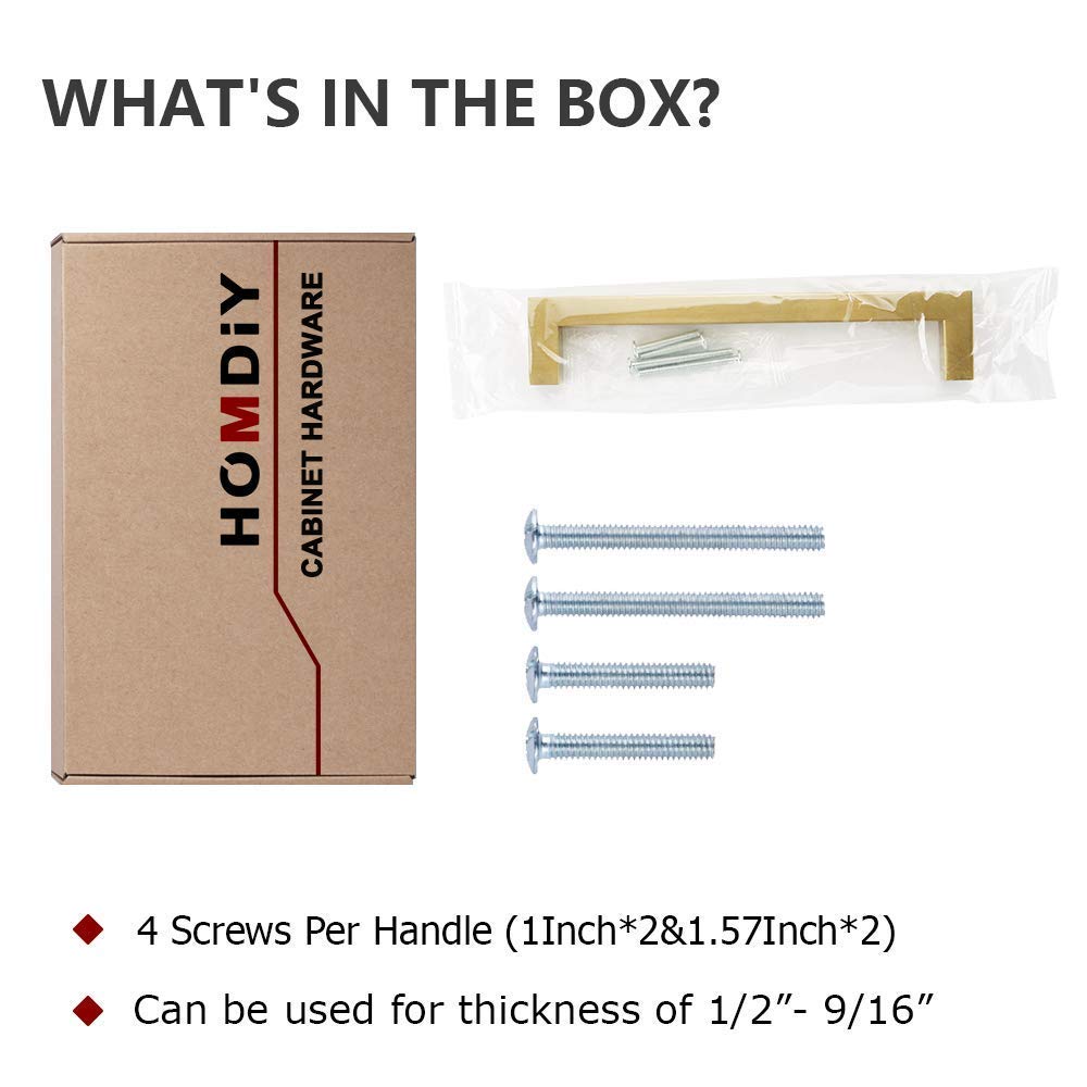 homdiy 6 Pack Brushed Brass Cabinet Pulls Gold Cabinet Handles - Gold Drawer Pulls Square Brass Cabinet Hardware Gold Cabinet Pulls for Cabinets,5'' Hole Centers