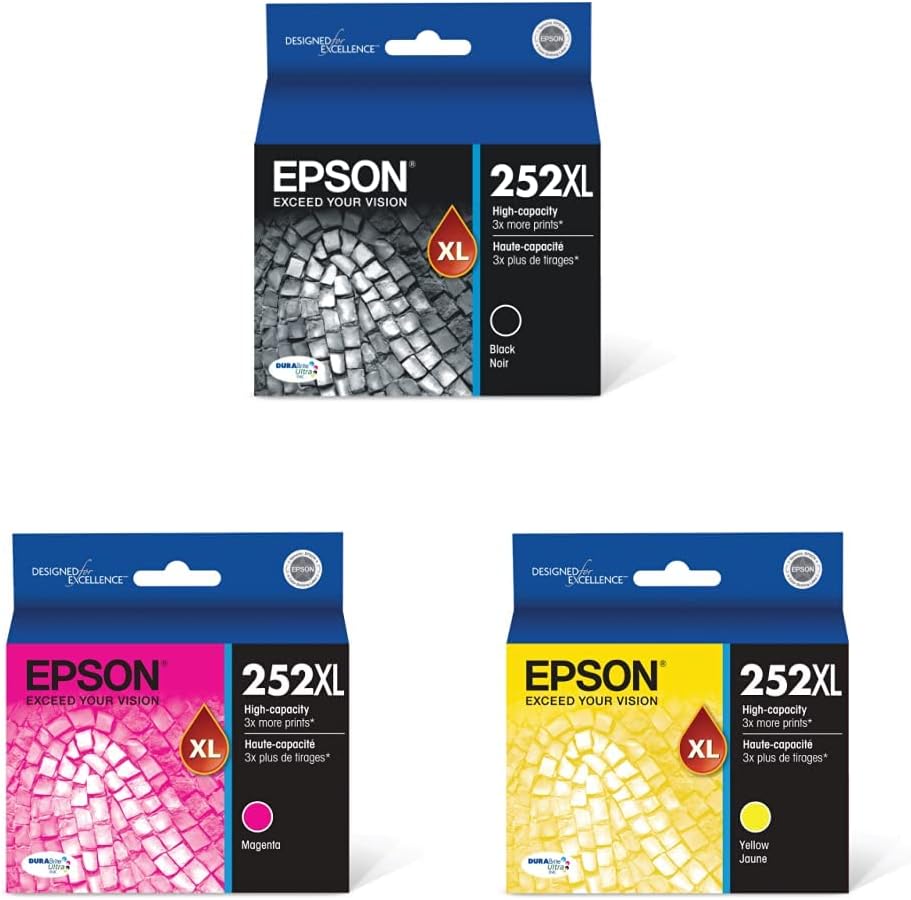 Epson T252 DURABrite Ultra Ink High Capacity Black Cartridge T252 DURABrite Ultra Ink High Capacity Magenta T252 DURABrite Ultra Ink High Capacity Yellow