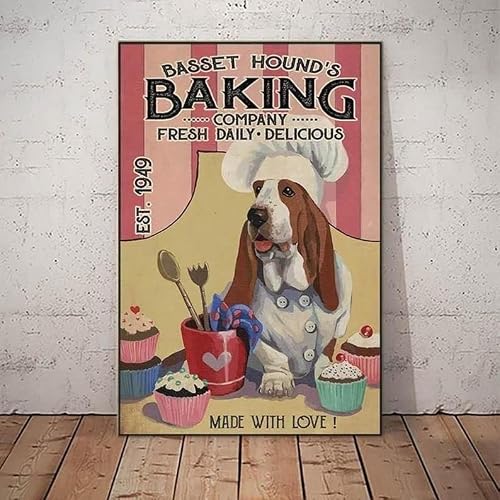 rayprint Metal Signs Basset Hound Dog Baking Signs Aluminum Sign for Home Coffee 8x12 Inches
