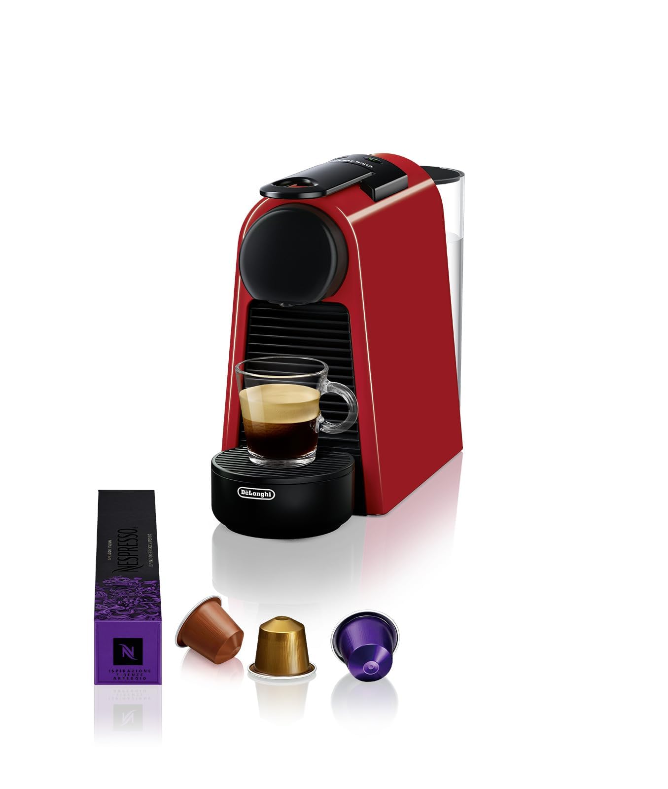 De'Longhi Nespresso Essenza Mini EN85.​R, Machine à Café Automatique, Machine à Capsules pour une Seule Tasse, Ensemble de Bienvenue Inclus, Design Compact, Pression 19 Bar, 1150W, Rouge Rubis