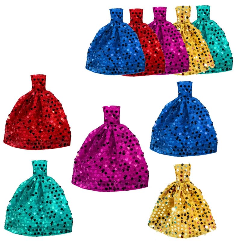 BABRO - 5 Pcs Colorful Wedding Frock Doll Dress Set with Shimmery Star Embroidery, Handmade Sparkling Outfits for 28-30 CM Dolls (5 Pcs)-image-28