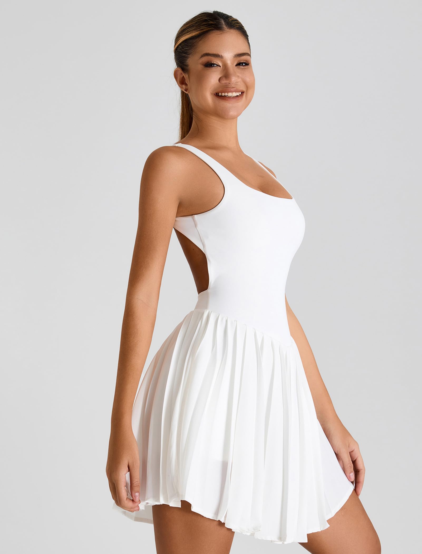AGYMNX Robe de Tennis Femme avec Soutien-Gorge et Short Robes de Golf sans Manches Eté Casual Sport Athlétique
