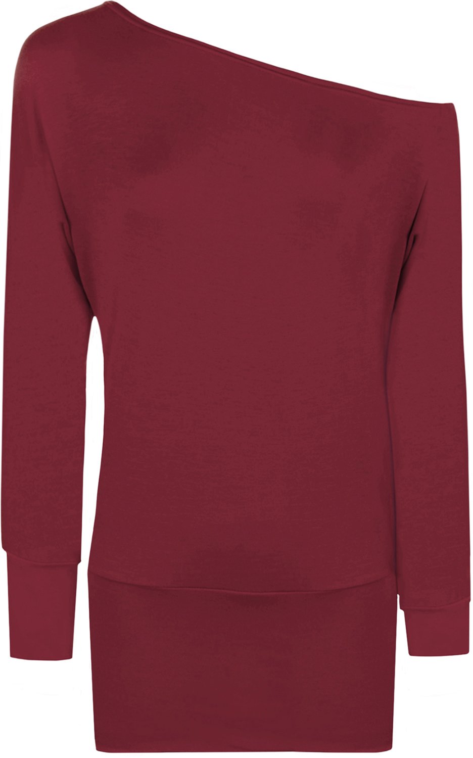 WearAll Ladies Off Shoulder Batwing Long Sleeved Plain T-Shirt Womens Tunic Top - Plum - 18-20