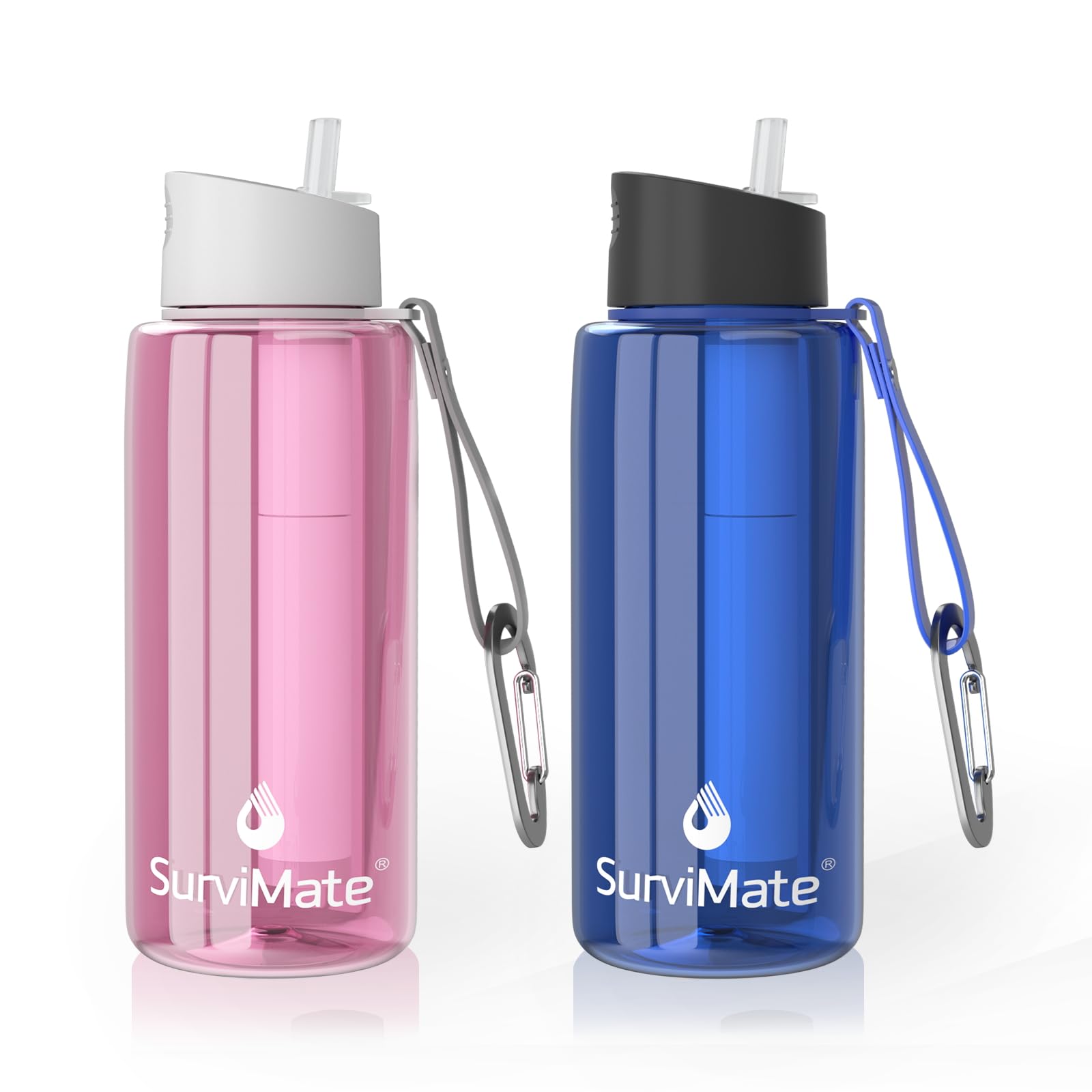 SurviMate Purified Water Bottle for Camping, Hiking, Backpacking and Travel, BPA Free with 5-Stage Intergrated Filter Straw