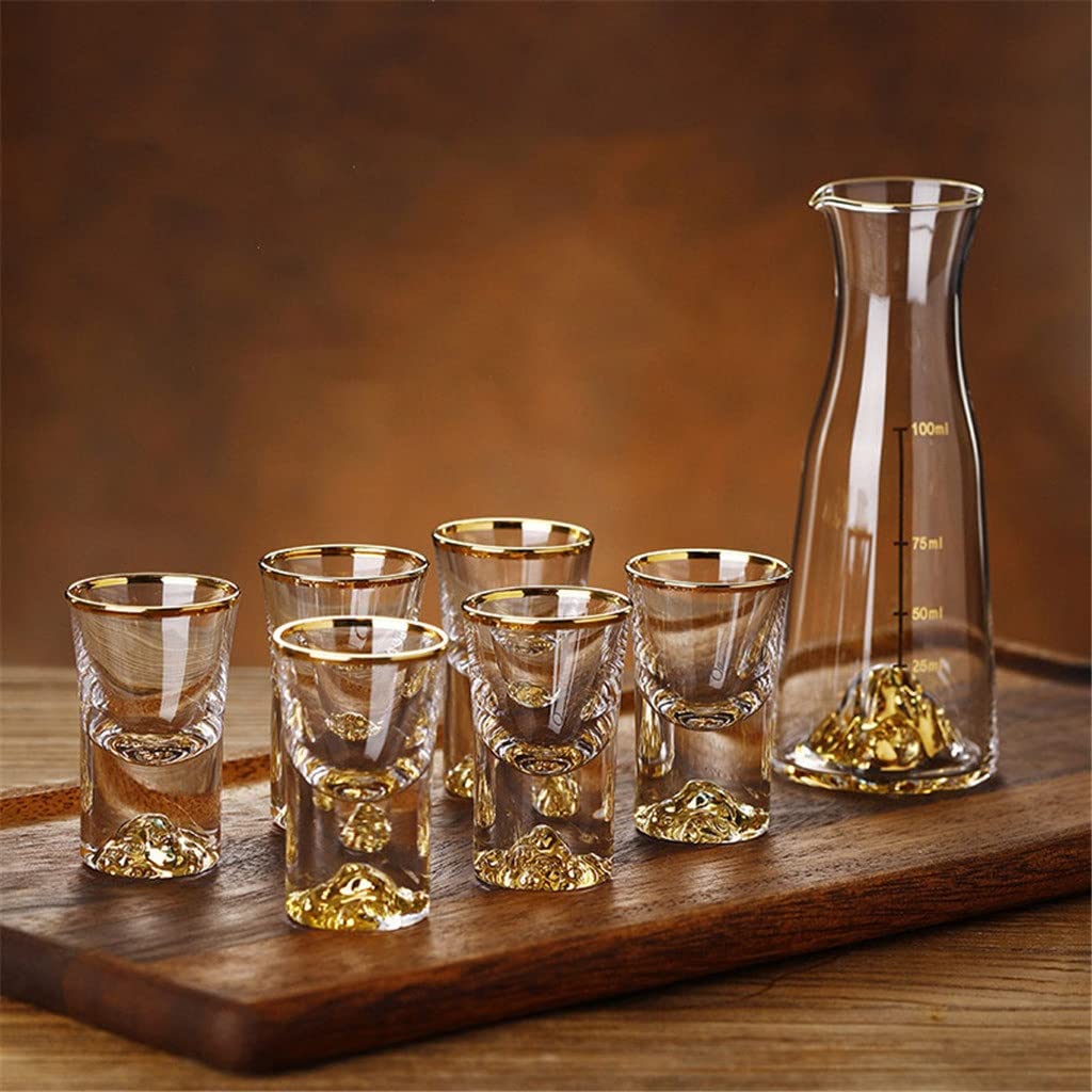 Bicchiere da vino trasparente Set di bicchieri da vino Fiaschetta da sette pezzi Whisky Rum Vodka Spirit Glass Family Party Bar Set da vino (set da 7 pezzi taglia unica)
