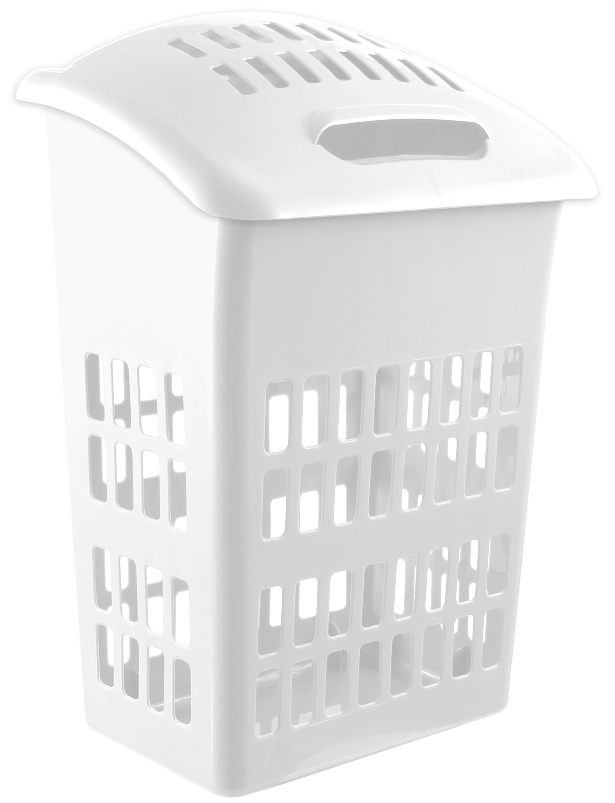Muddy Hands White Large Plastic Laundry Basket With Lid Washing Clothes Storage Hamper Bin