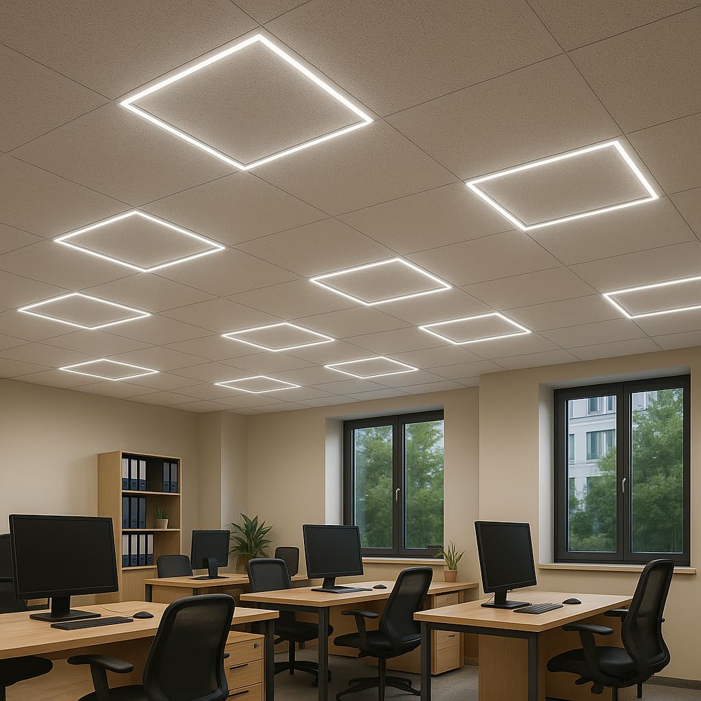 JANDEI – 2 Pannelli LED 60x60cm. Cornici Luminose da 48W, 4800 Lm per Installazione in Controsoffitti Modulari con Pannelli Armstrong, 40000 ore - Driver incluso (Luce Fredda 6000K)