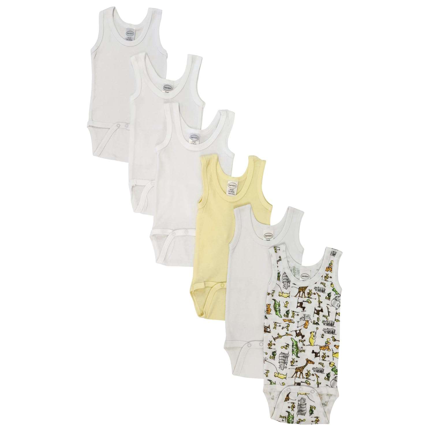 Bambini Unisex Baby 6 Pc One Piece and Tank Tops, Large, White