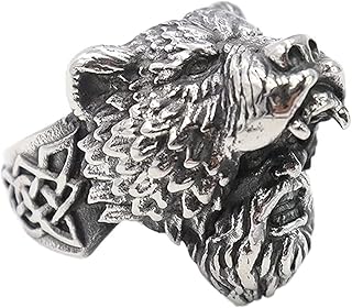 Anneau Anillo de Acero Inoxidable for Hombre Viking Bear, Anillo de Acero Inoxidable, Nórdico Odin Berserker Ring, Joya Vintage Celtic Knot Totem Totem Talisman Spirit Nordic Scandinavia