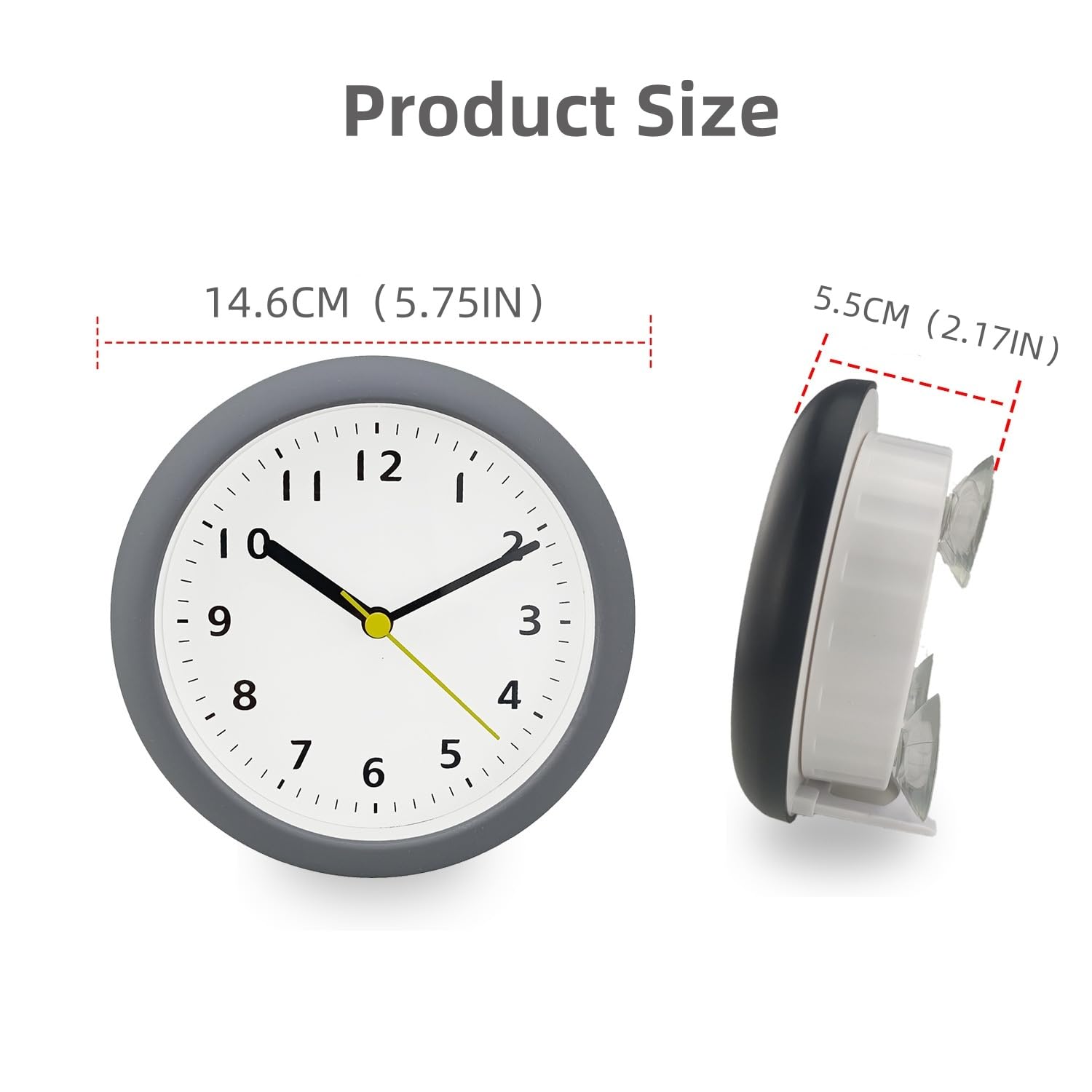Orologio da Doccia Silenzioso, Impermeabile, Senza Tic, Funzionante a Batteria, con Supporto Pieghevole con Foro per Gancio e Ventosa in PVC per Bagno Camera da Letto