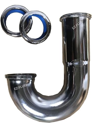 EZ-Fluid Trampa para fregadero de perfil alto calibre 17 de 1-12 pulgadas, tubo de latón grueso con tuercas de latón, forma de J de entrada alta