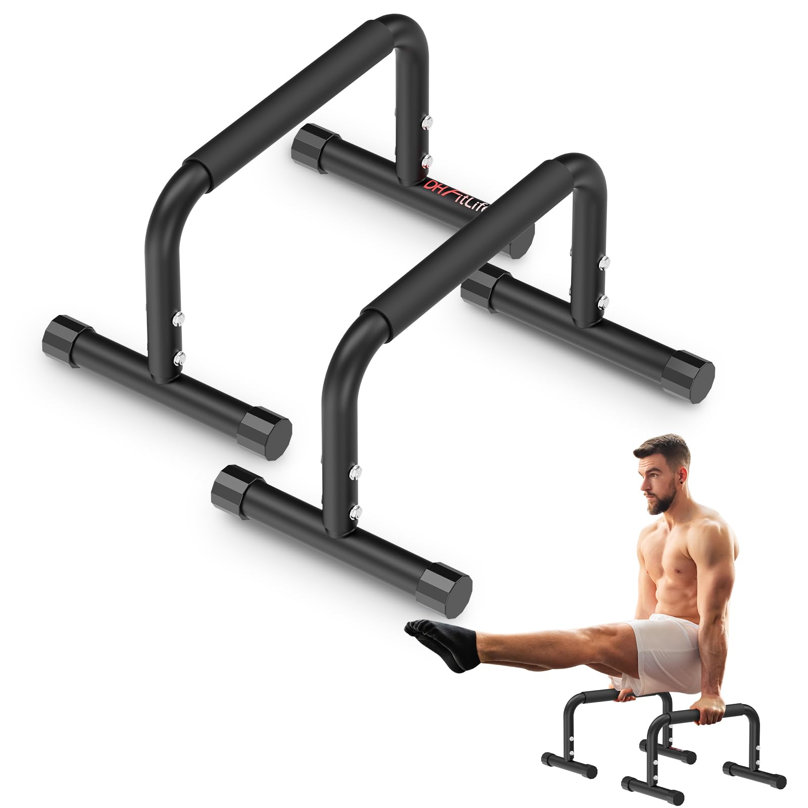 DH FitLife Barras Paralelas Ajustables (30-35cm) para Calistenia | Soporta hasta 200kg | 2 Niveles para Flexiones y Dips | Para Gimnasio en Casa y Uso Exterior