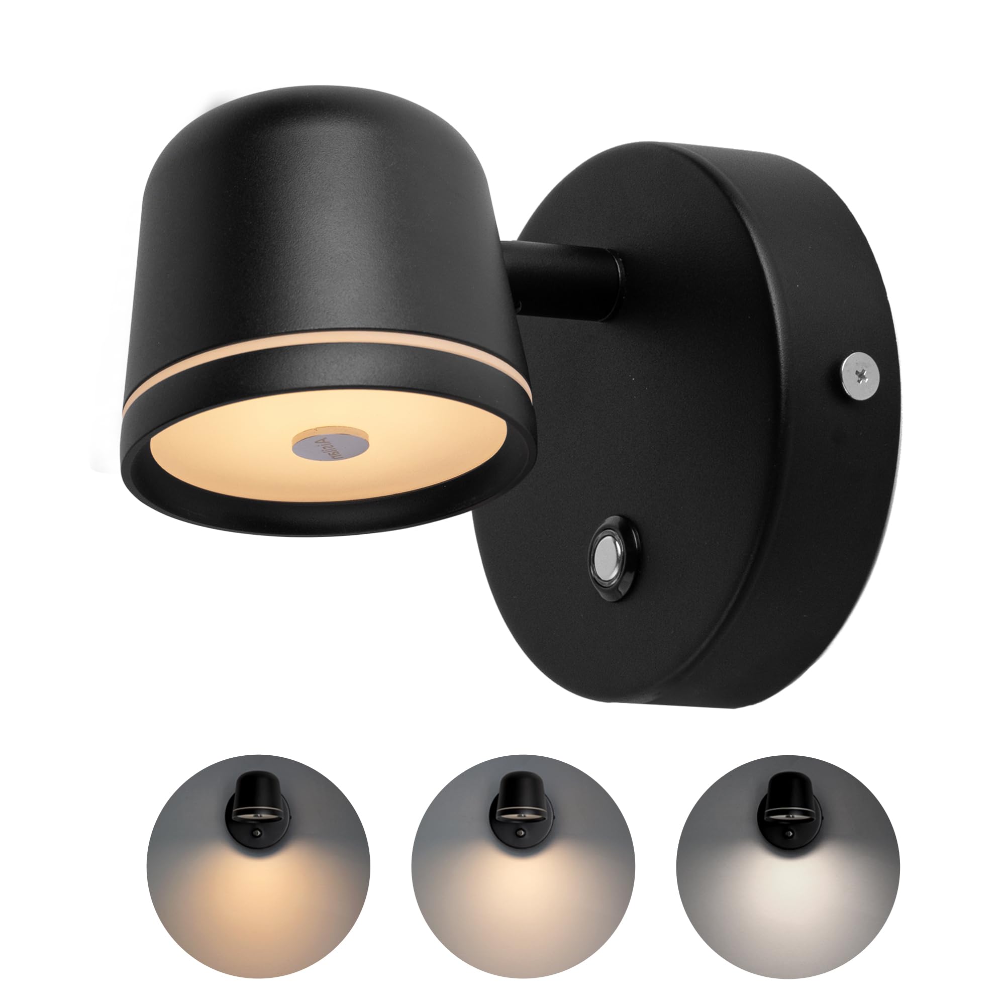 Aisilan Wall Sconce, Hardwired Touch Dimmable Wall Light with 3 Color Temperatures, Adjustable 7W LED Wall Lamp CRI97, Modern Black Aluminum Sconce for Bedroom Bedside Hallway