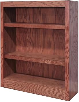 BOWERY HILL Traditional 36" Tall 3-Shelf Wood Bookcase, Dry Oak Finish, Genuine Wood Veneer and Solid Wood Molding, Durable Adjustable Shelves, Home or Office Storage Furniture, 30.5" W x 10.63" D