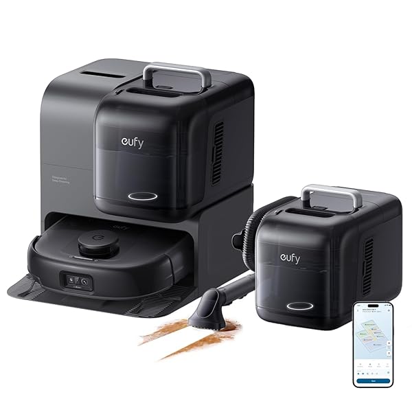 eufy Robot Vacuum E28, Portable Deep Cleaner for Carpet, HydroJet System with Roller Mop, All-in-One Robot Vacuum and Mop Combo, 20,000 Pa Suction, Zero-Tangling, Corner-to-Edge Cleaning (Upgraded)