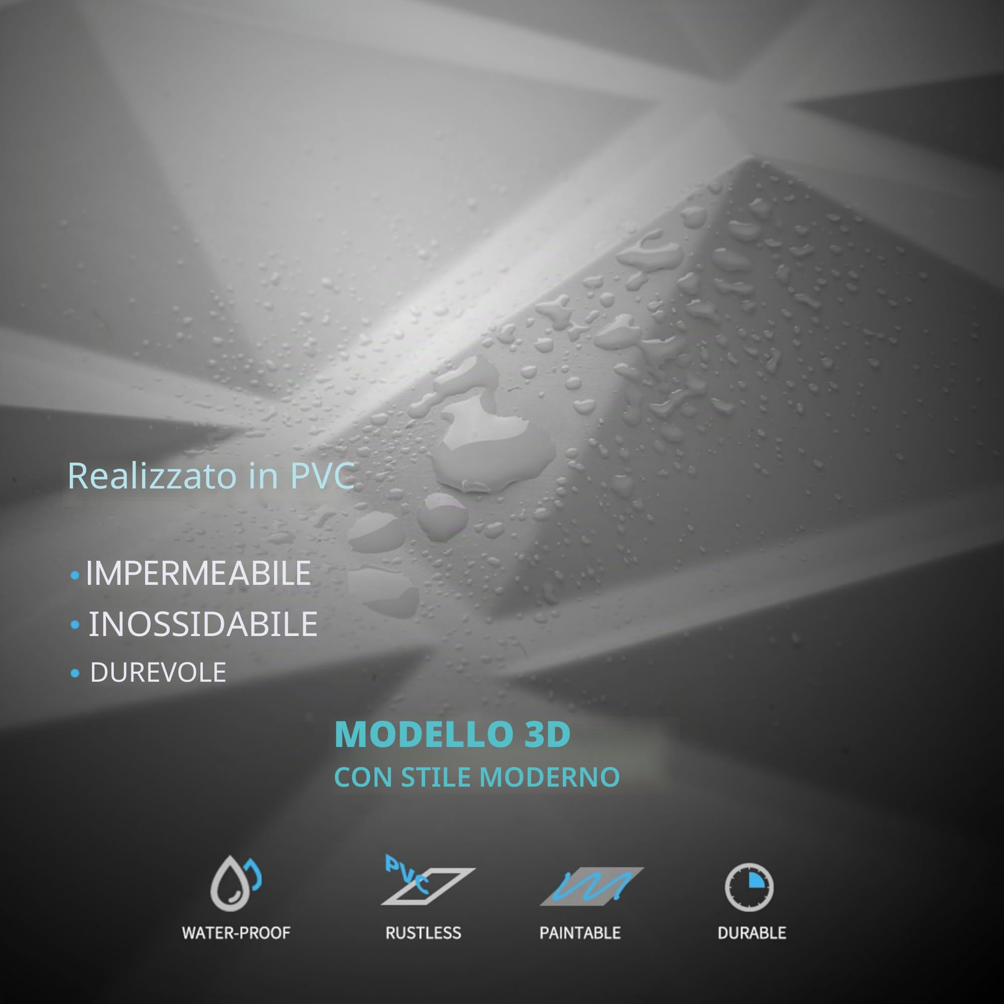 Art3d 33 Pezzi Pannelli da Parete 3D Diamante 30 x 30 cm, PVC Altamente Rigido, Indeformabile, Riciclabile, Impermeabile, Termoresistente, Inodore, Bianco Opaco