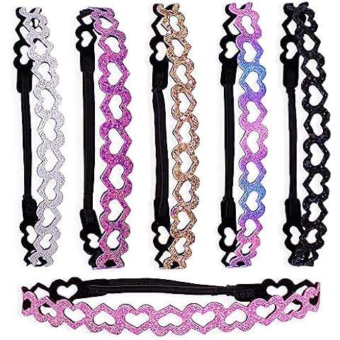 FROG SAC 6 Glitter Headbands for Girls, Adjustable Non Slip Thin Elastic Hair Bands for Kids, Stretch Heart Zig Zag Girl Hair Accessories, Sparkly Headband, Head Band Hairband (Multicolor 1, Kids) Cover