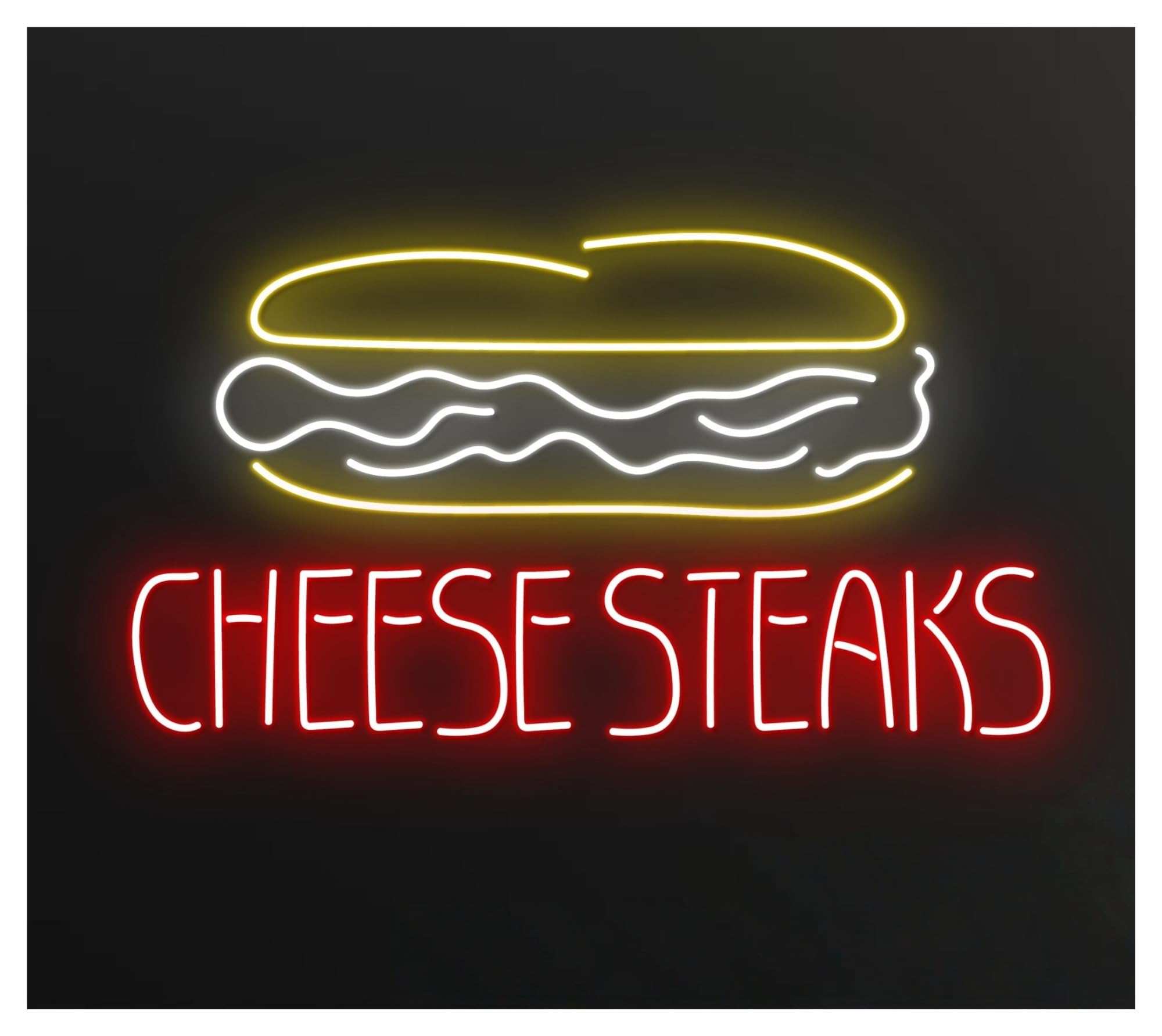 RONGCH Hanging Art Signs Cheese Steaks Neon Sign Sandwich Fast Food LED Light Cheesesteaks Storefront Window Display Business Entrance Decor 58cm