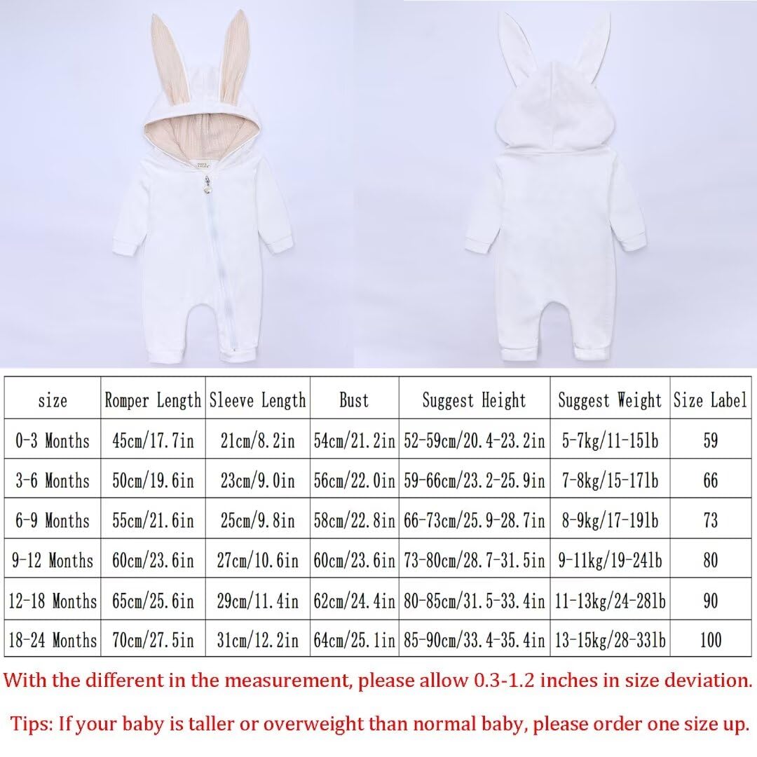 QIAONIUNIU My First Easter Outfit, Baby Girl or Boy Bunny Costume, Infants Rabbit Cosplay Romper, Color White 6-9 Months