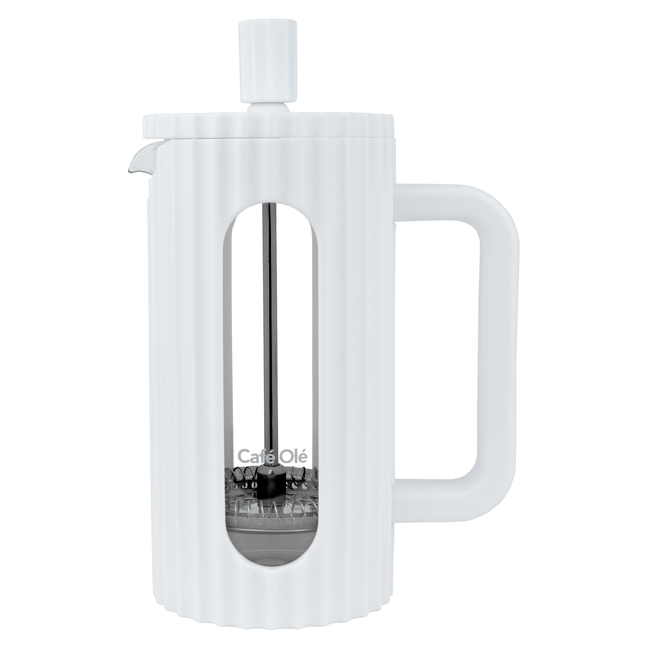 Café Olé Ciao Cafetera de 3 tazas, acero inoxidable, gasa, prensa francesa, blanco