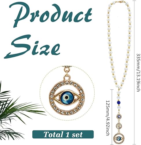 Miniatura 2 de MAYJOYDIY Adorno colgante de auto con perlas de ojo malvado, dije de espejo retrovisor con cuentas de perlas de 13.2 pulgadas, dije de buena suerte,