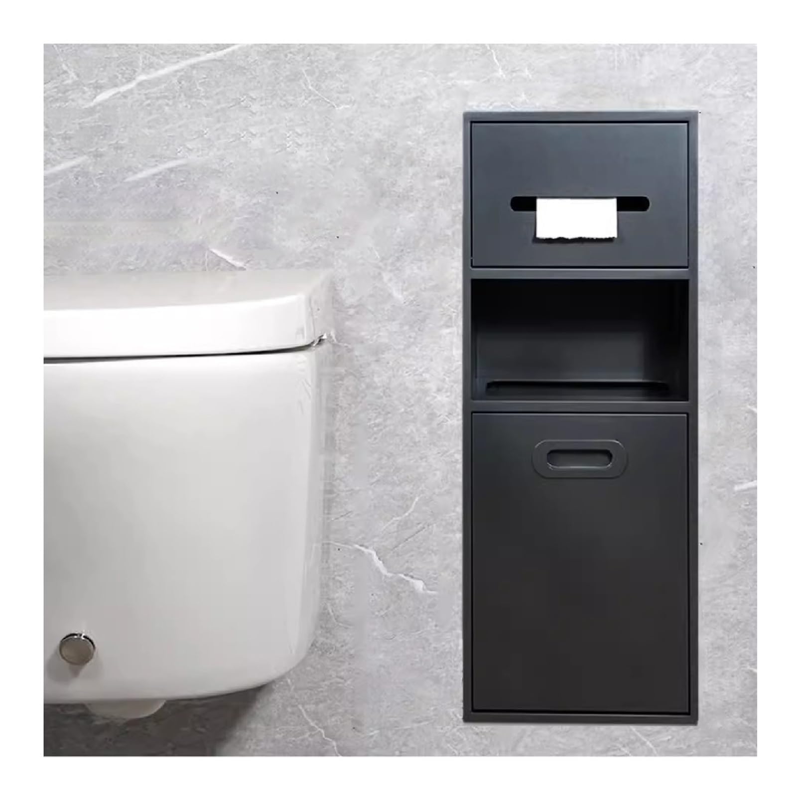 QUSYZD Stainless Steel Shower Niche Organizer for Bathroom/Kitchen/Living Room/Bedroom Storage Recessed Shelf with Built in Alcove and Garbage Can Slot,Black-1,Black-1