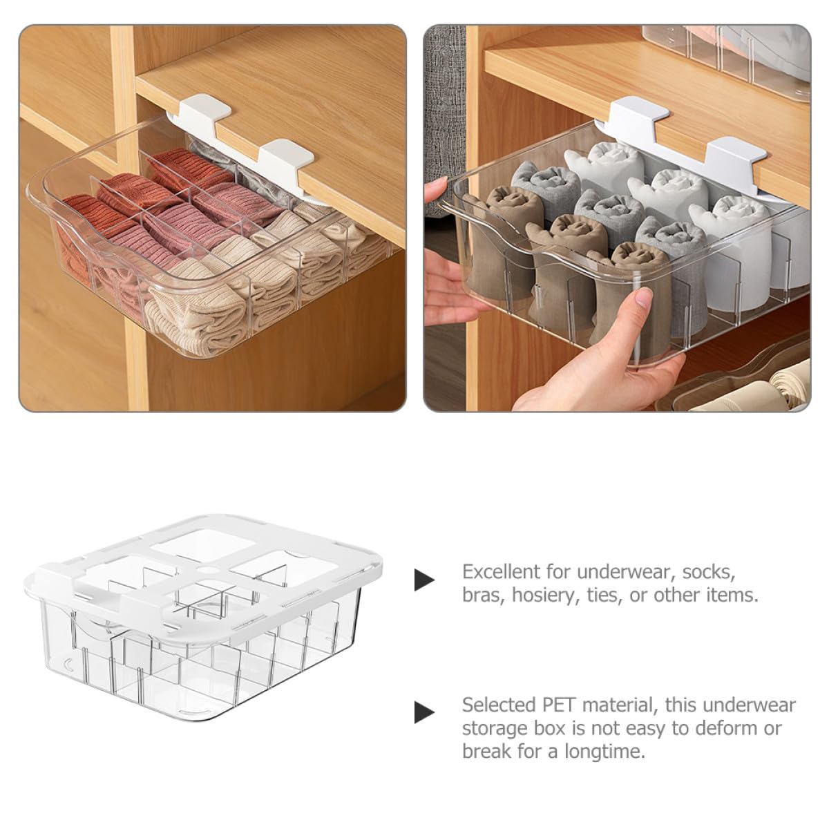ULTECHNOVO Organizer per Armadio 15 Scomparti in Pet Trasparente, Cassetto Porta Biancheria e Calzini Coperchio Antipolvere la Casa