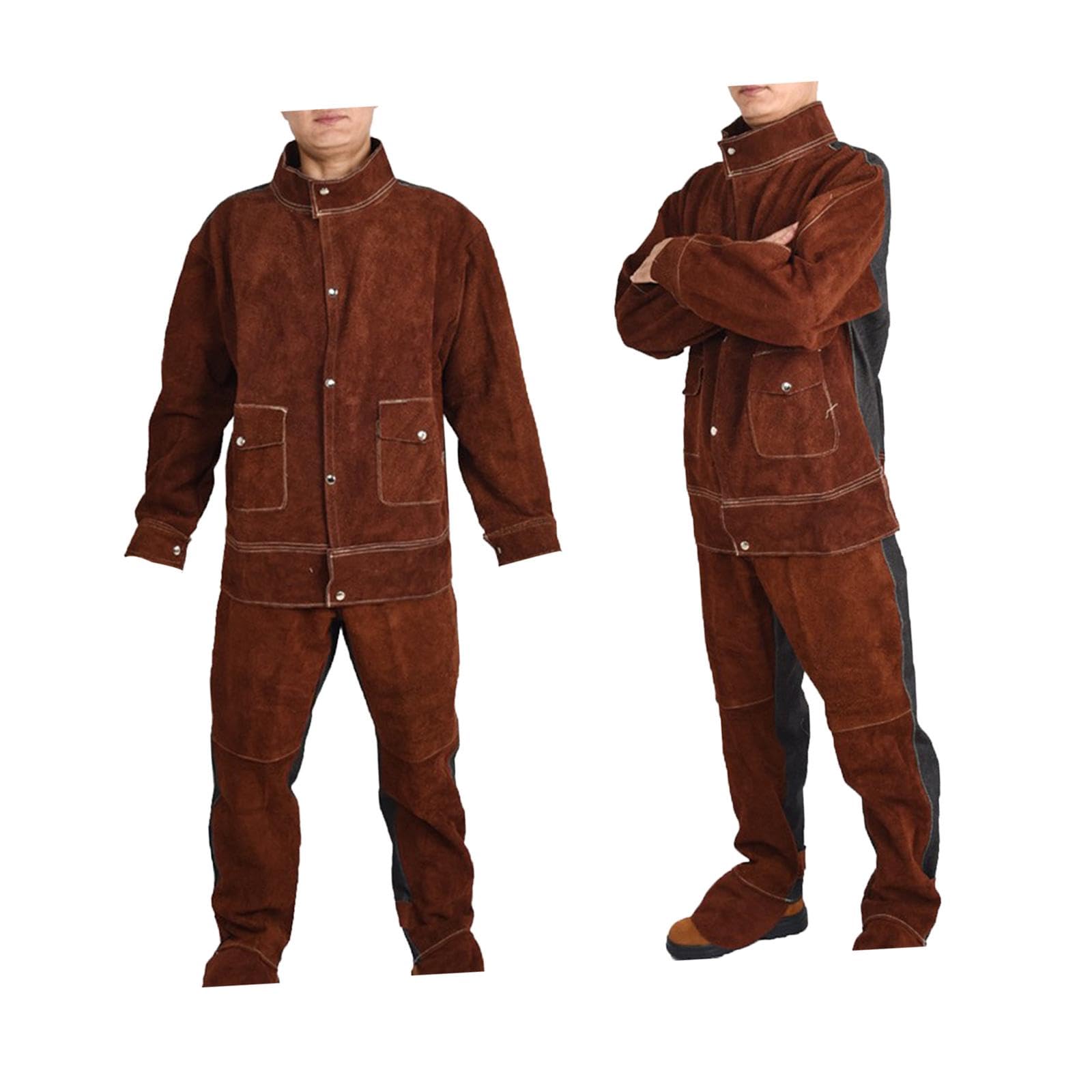 Set di Attrezzatura per Saldatura con Giacca E Pantaloni in Pelle, MARRONE, XL