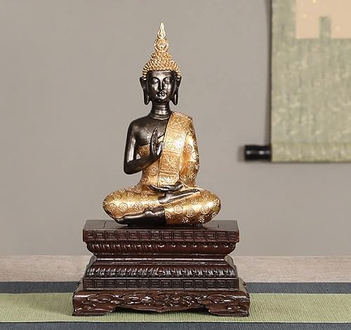 Miniatura 6 de Pedestal rectangular de madera china con base de loto de ébano y vajra de Buda Guanyin God of Wealth