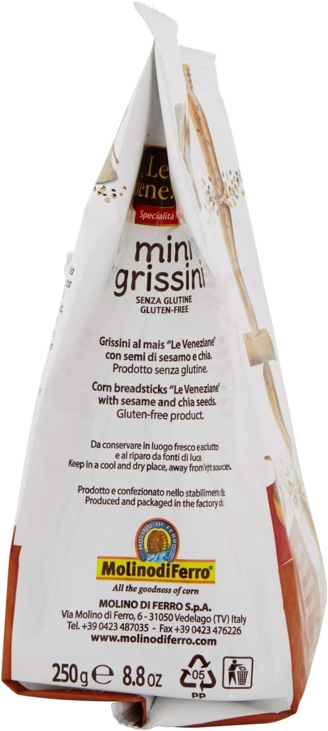 Le veneziane, mini grissini con sesamo e chia senza glutine, gluten free breadstick, glutenfreie Mini-Grissini mit Sesam und Chia, 6x 250g + Italian Gourmet polpa 400g