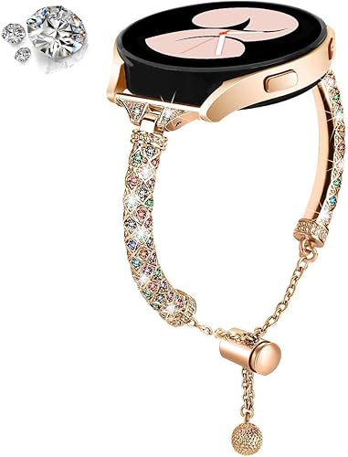 DEALELE Bands Compatible with Samsung Galaxy Watch 66 Classic 55 Pro 44 Classic 3 41mm Active 2, 20mm Bling Diamond Metal Replacement Bracelet