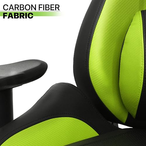 Miniatura 4 de Magshion Silla de juegos reclinable de 85 a 125 con respaldo alto verde con soporte lumbar, altura ajustable, fibra de carbono, piel sintética,