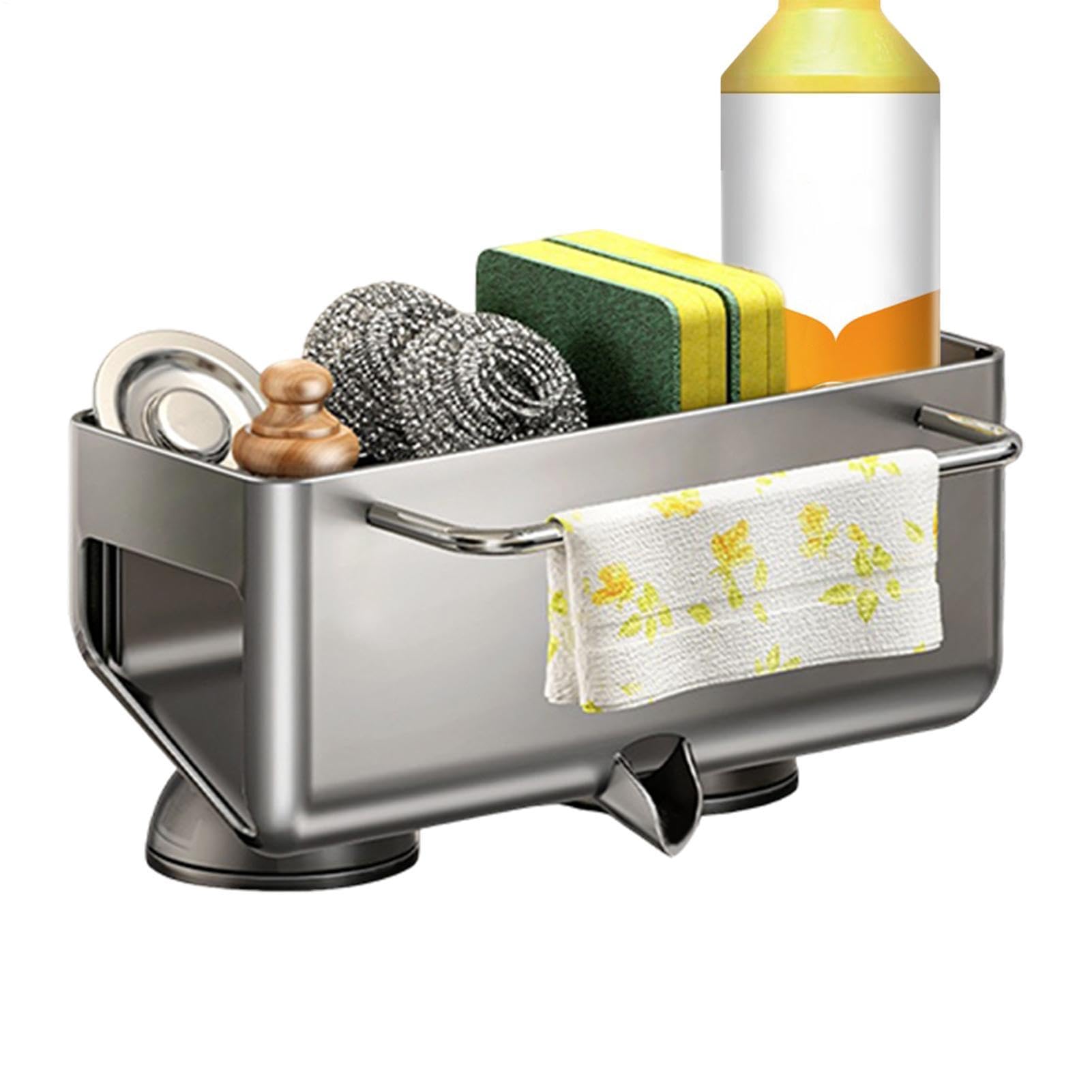 Soporte para esponja para el fregadero de la cocina, organizador de acero inoxidable