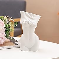 Vista 2 de AETVRNI Jarrón de cuerpo femenino para centros de mesa bohemios de decoración del hogar, jarrón de cerámica blanca para decoración de baño, A