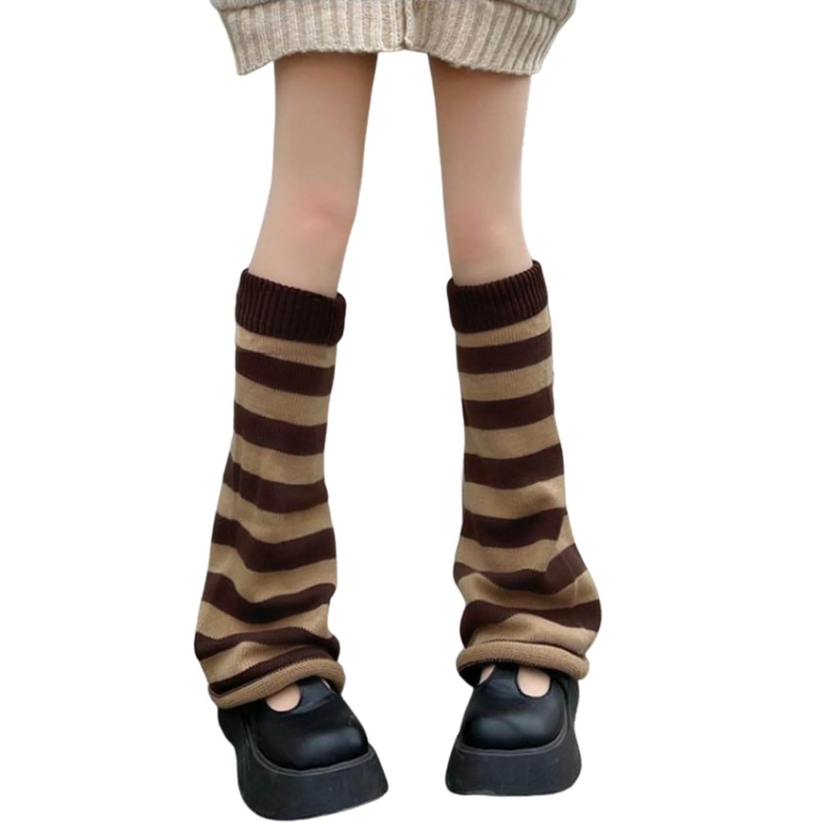 Sexybody Women's Leg Warmers Fashion Knit Warmers Long Socks Cute Y2K Kawaii Japanese Lolita Harajuku Accessories for Girls: Camel Stripes One Size