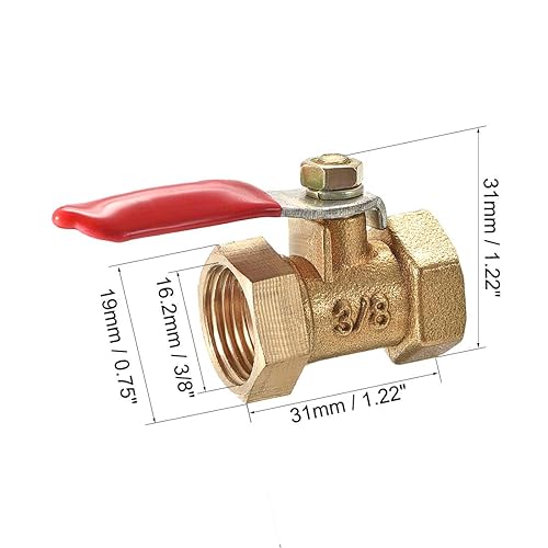 Miniatura 5 de uxcell Interruptor de cierre de válvula de bola de aire de latón G18 hembra a hembra acoplador de tubería de 180 grados, mango de funcionamiento de