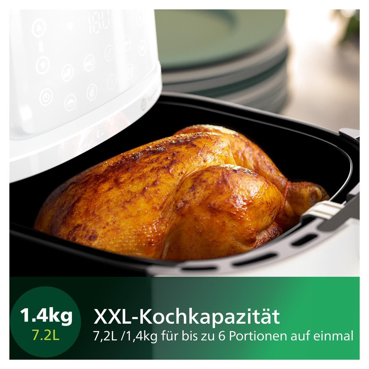 Philips Airfryer 5000-Serie XXL, 7,2L (1,4Kg) - 6 Portionen, 16-in-1 Airfryer, Wifi verbunden, 90% weniger Fett mit Rapid Air Technologie, HomeID App, Weiß(HD9285/00)