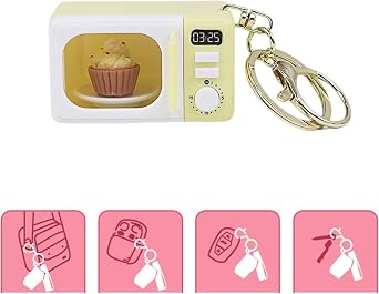 Creative Microwave Keychain Interactive 's Toy with LED Light Sound Effects Gold Lobster Clasp