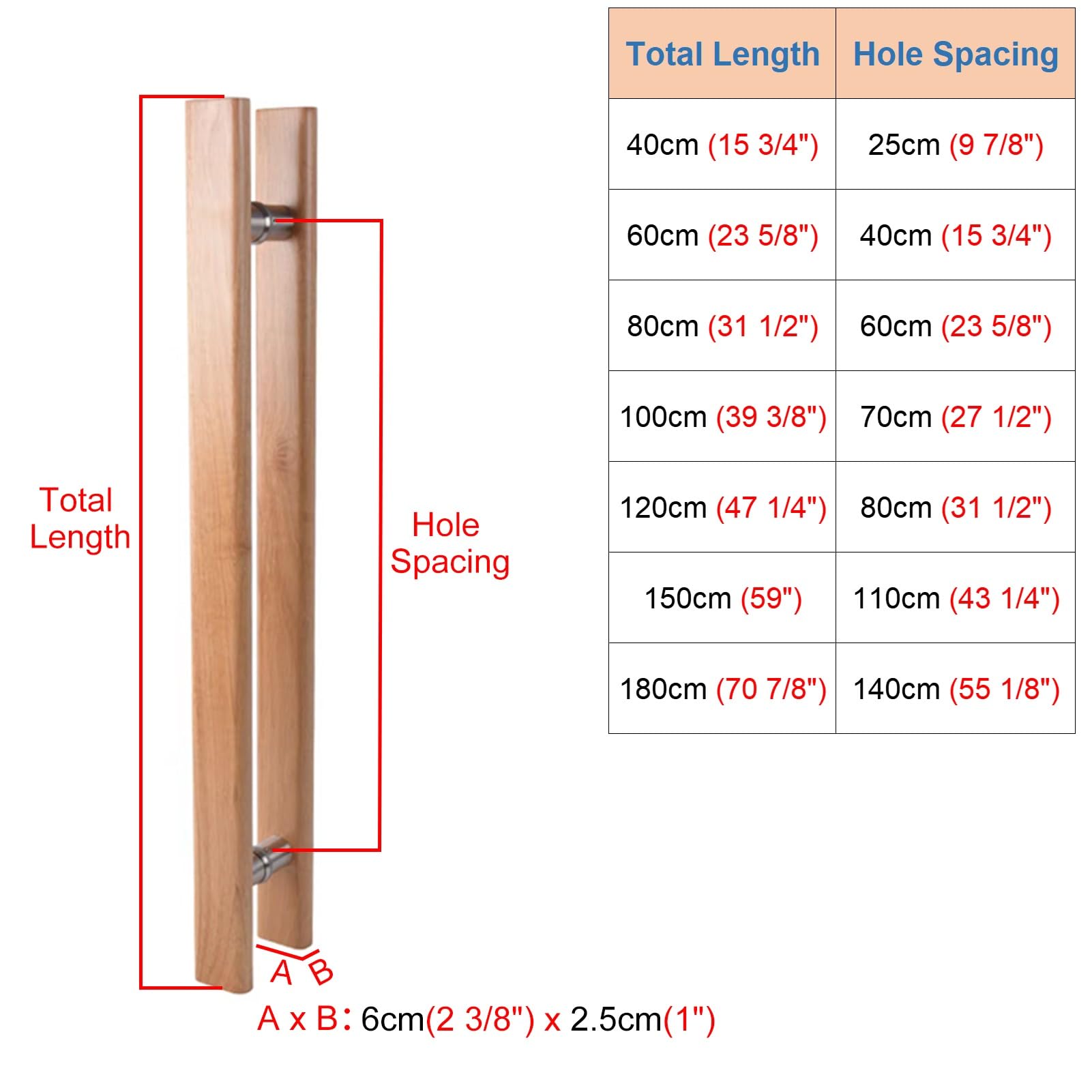 Manilla de Puerta de Madera Natural de Doble Cara, 120 cm, Lisa, para Garaje, Patio, Ducha y Uso Comercial - Acabado de Madera Natural Duradero