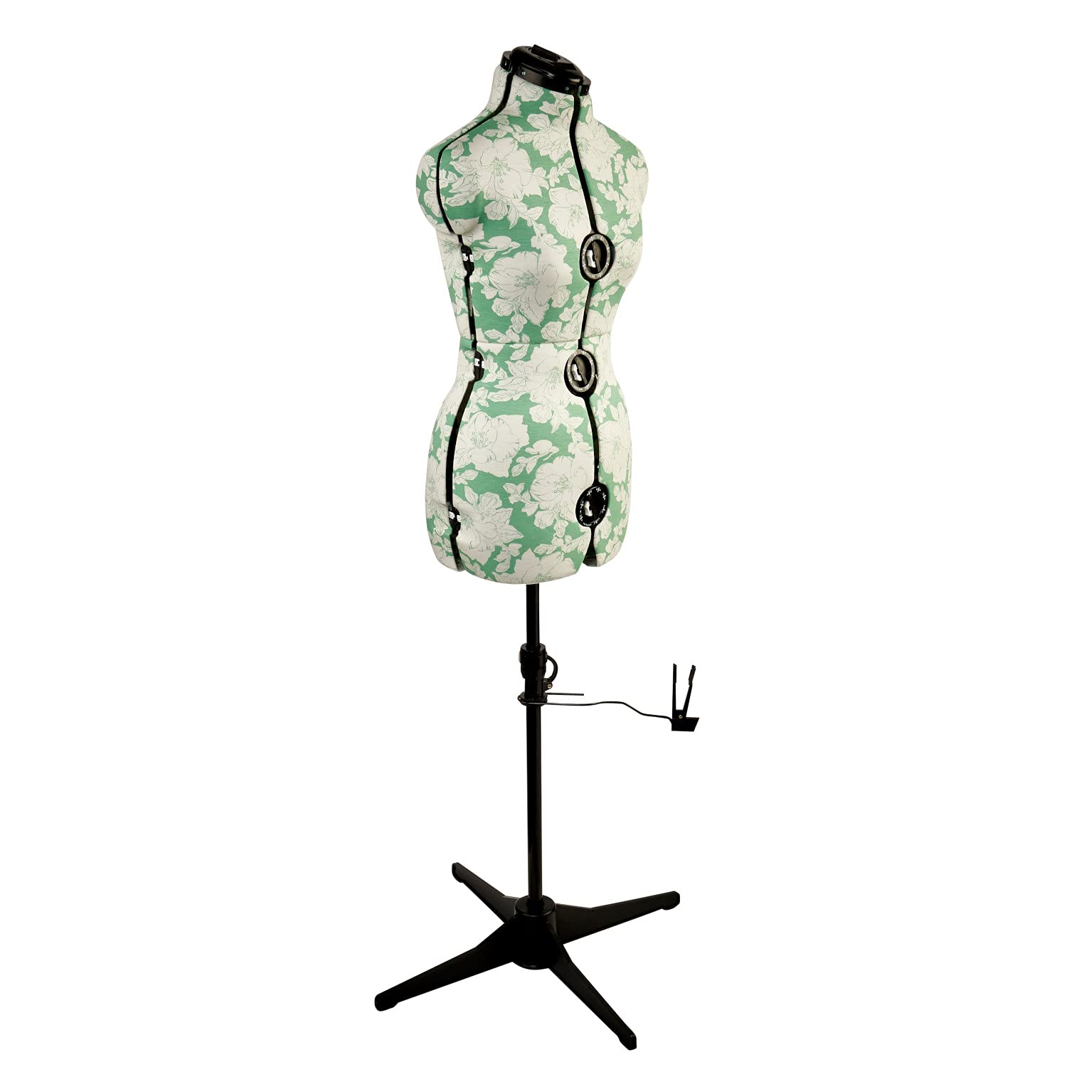 Sewing Online Adjustable Dressmakers Dummy, in a Green Hollyhock Fabric with Hem Marker, Dress Form Sizes 10 to 16 - Pin, Measure, Fit and Display your Clothes on this Tailors Dummy - 5908A