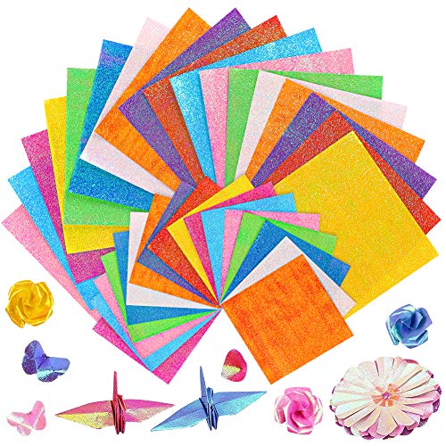 BigOtters Origami Paper, 200 Sheets Square Shiny Iridescent Paper Folding Paper Handcraft Paper for Christmas Thanksgiving Day Kid DIY Paper Crane Stars Airplanes Teaching Art Craft, 10 Colors